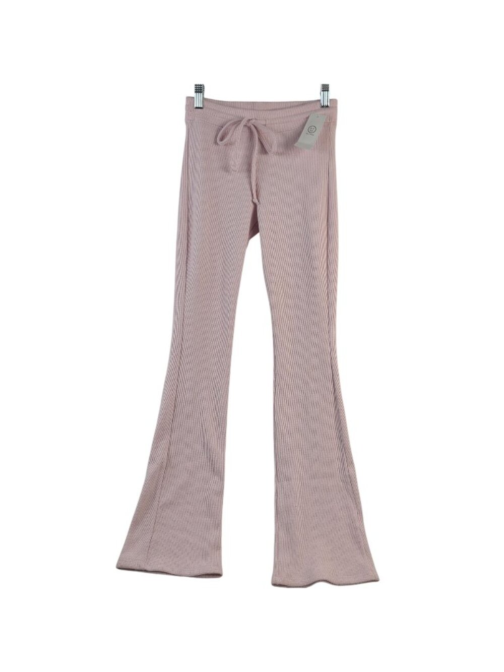 NEW Gilly Hicks Pink Ribbed Knit Flare Pants Sz XXS Short With Drawstring Waist